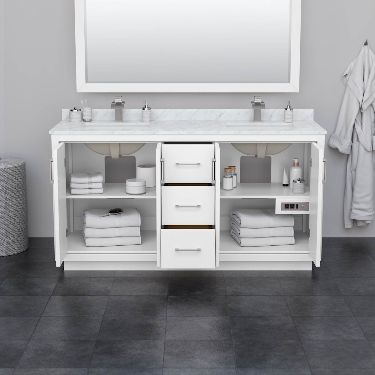 Icon 66" Double Free Standing Vanity Cabinet Only - Less Vanity Top