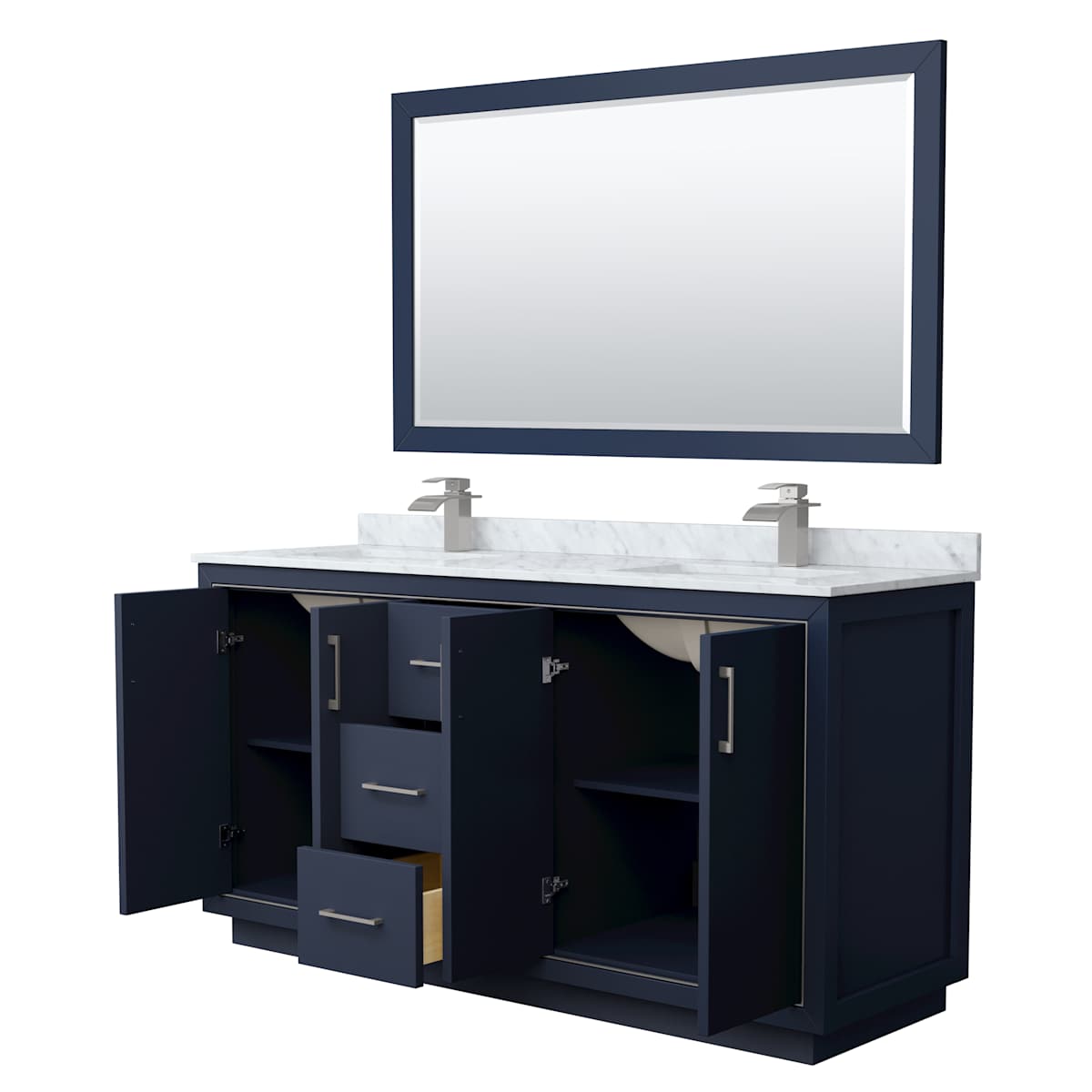 Icon 66" Free Standing Double Basin Vanity Set with Cabinet, Marble Vanity Top, and Framed Mirror - image 14