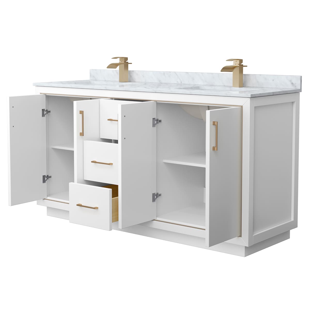 Icon 66" Free Standing Double Basin Vanity Set with Cabinet and Marble Vanity Top