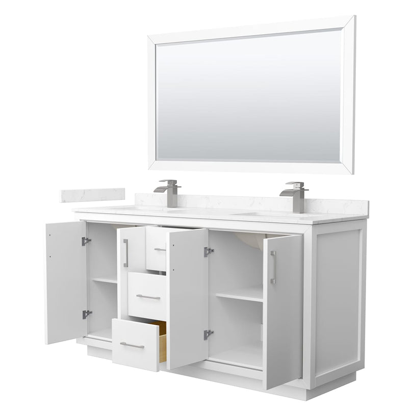 Icon 66" Free Standing Double Basin Vanity Set with Cabinet, Cultured Marble Vanity Top, and Framed Mirror - image 2
