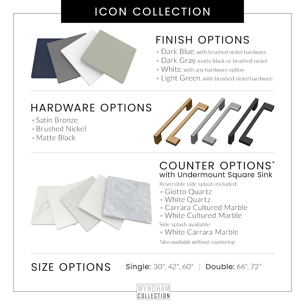 Icon 66" Free Standing Double Basin Vanity Set with Cabinet, Cultured Marble Vanity Top, and Framed Mirror - image 9
