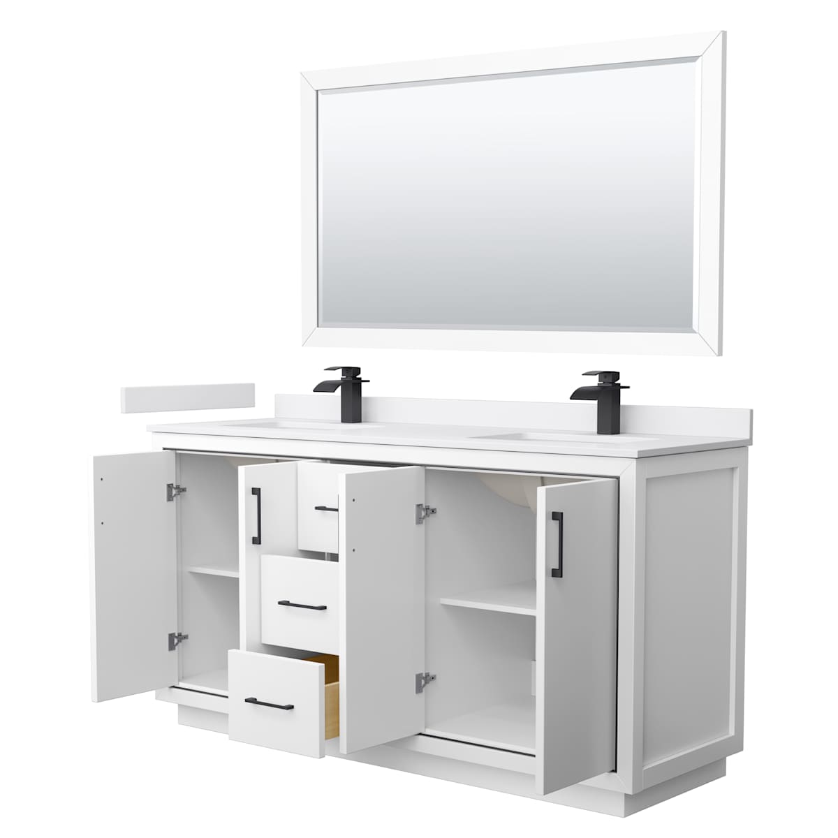 Icon 66" Free Standing Double Basin Vanity Set with Cabinet, Cultured Marble Vanity Top, and Framed Mirror - image 11