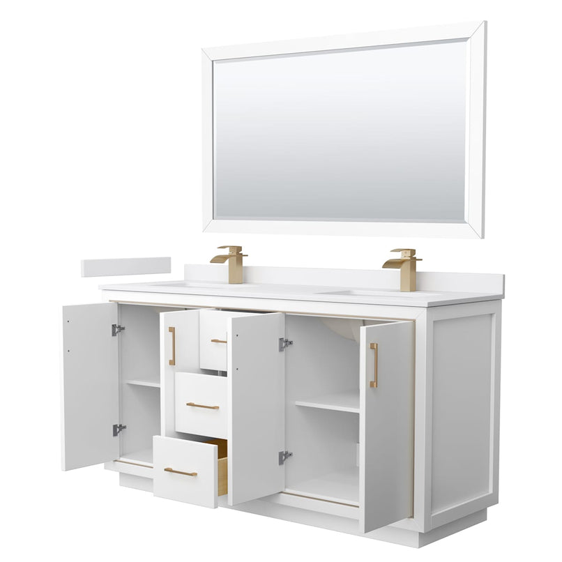 Icon 66" Free Standing Double Basin Vanity Set with Cabinet, Cultured Marble Vanity Top, and Framed Mirror - image 12