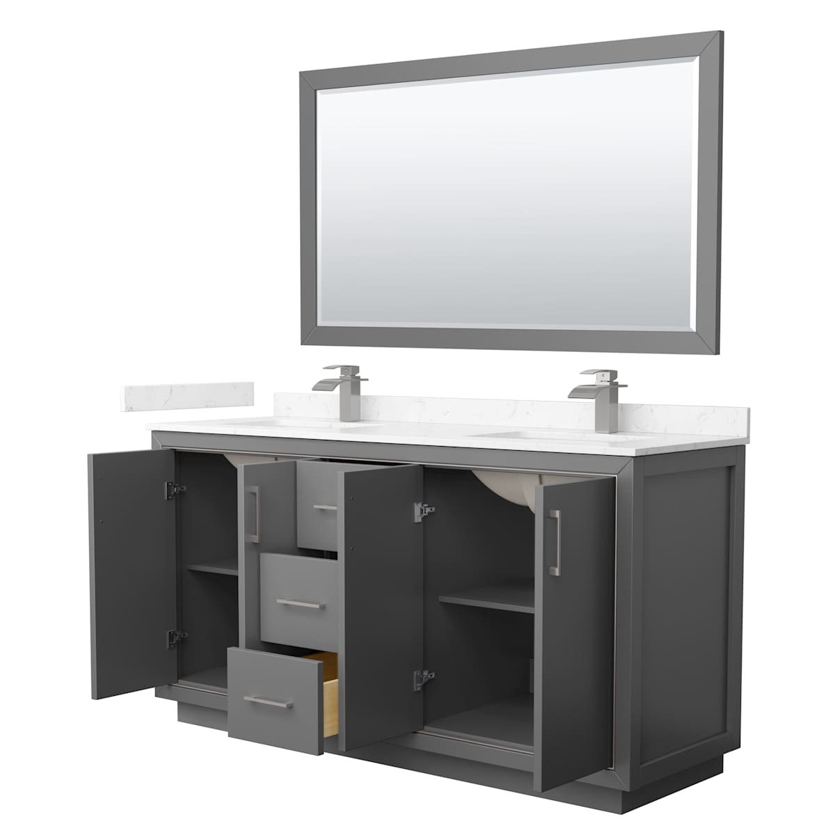 Icon 66" Free Standing Double Basin Vanity Set with Cabinet, Cultured Marble Vanity Top, and Framed Mirror - image 13