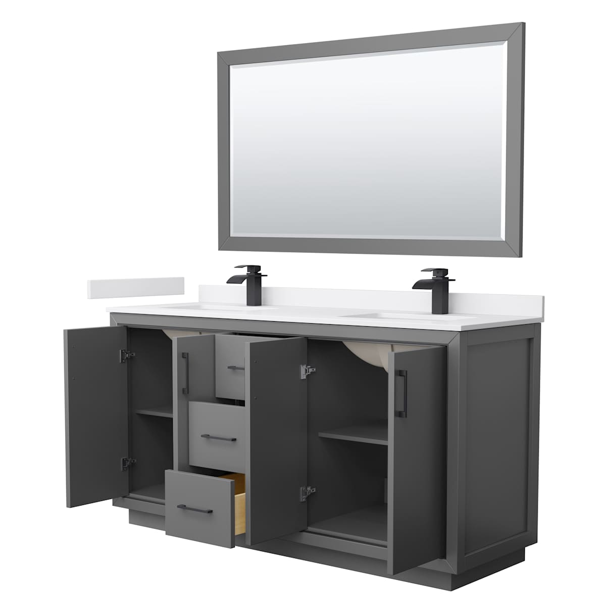 Icon 66" Free Standing Double Basin Vanity Set with Cabinet, Cultured Marble Vanity Top, and Framed Mirror - image 16