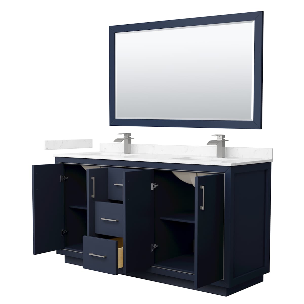 Icon 66" Free Standing Double Basin Vanity Set with Cabinet, Cultured Marble Vanity Top, and Framed Mirror - image 17