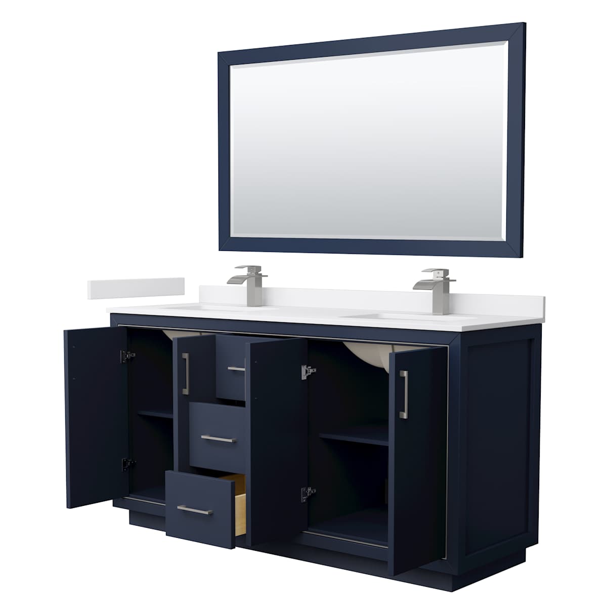 Icon 66" Free Standing Double Basin Vanity Set with Cabinet, Cultured Marble Vanity Top, and Framed Mirror - image 19