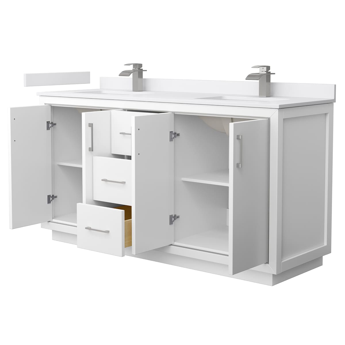 Icon 66" Free Standing Double Basin Vanity Set with Cabinet and Cultured Marble Vanity Top
