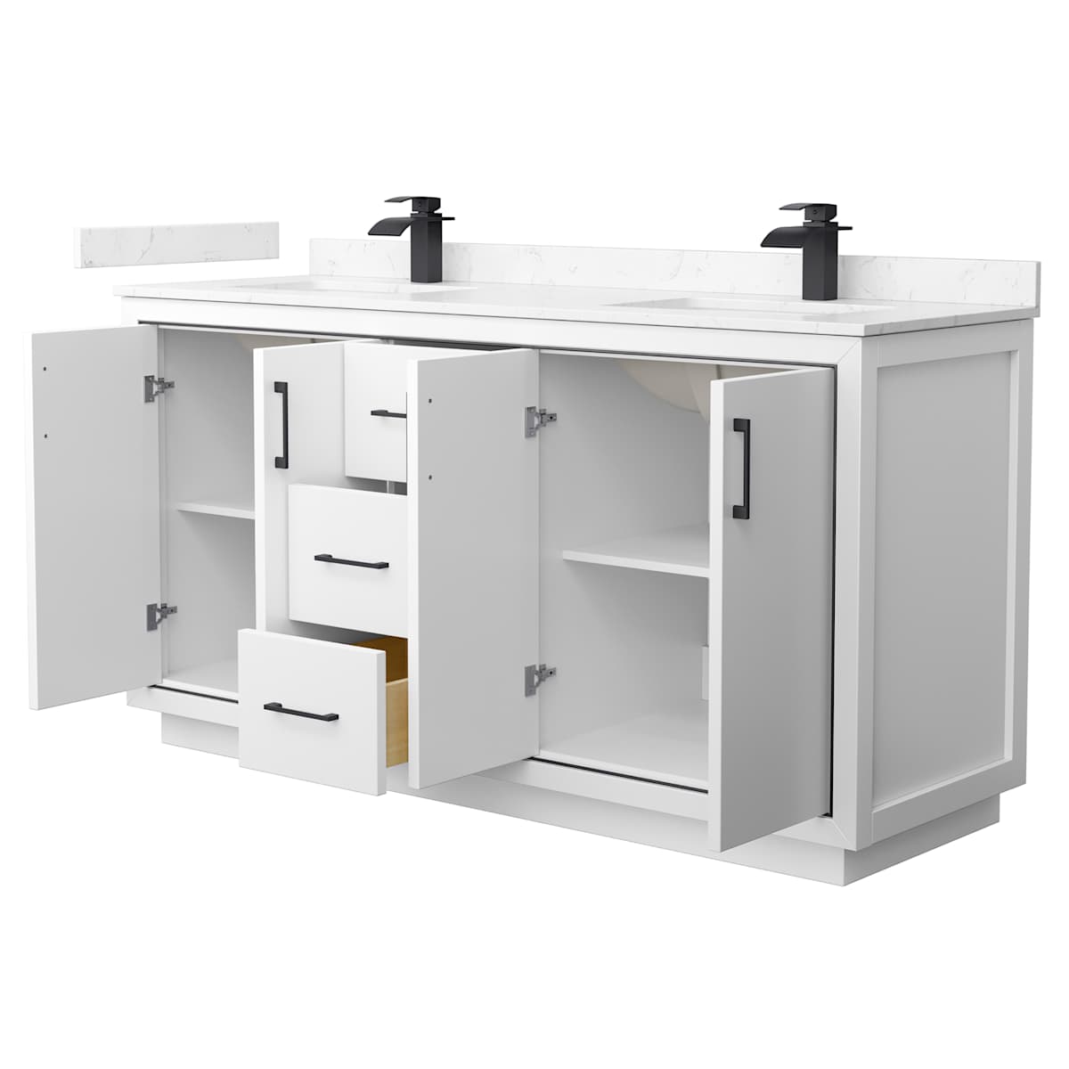 Icon 66" Free Standing Double Basin Vanity Set with Cabinet and Cultured Marble Vanity Top