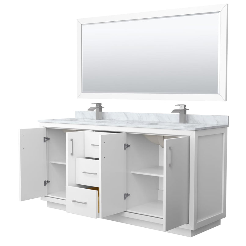 Icon 72" Free Standing Double Basin Vanity Set with Cabinet, Marble Vanity Top, and Framed Mirror - image 2
