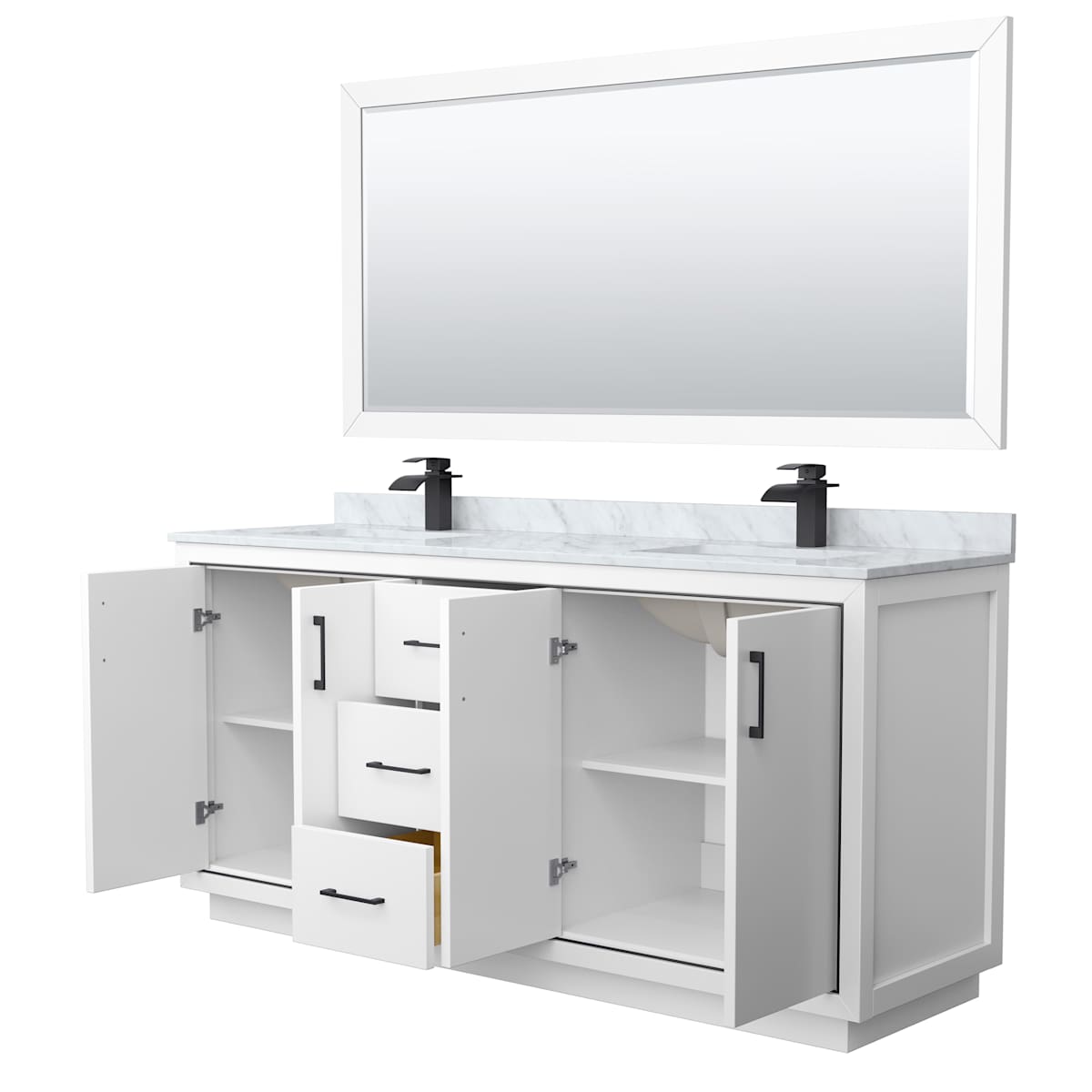 Icon 72" Free Standing Double Basin Vanity Set with Cabinet, Marble Vanity Top, and Framed Mirror