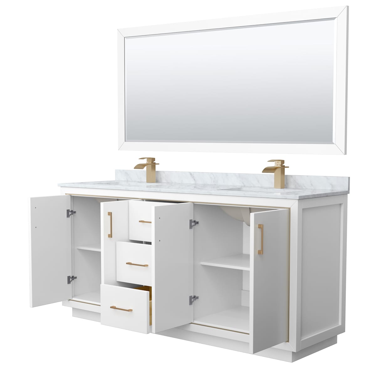 Icon 72" Free Standing Double Basin Vanity Set with Cabinet, Marble Vanity Top, and Framed Mirror - image 10