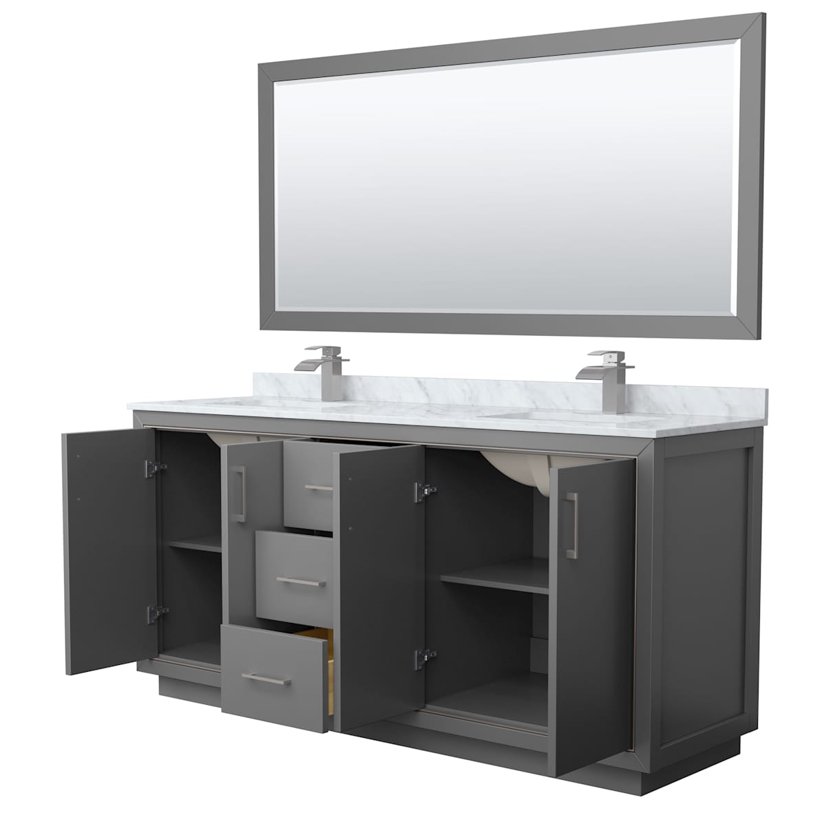 Icon 72" Free Standing Double Basin Vanity Set with Cabinet, Marble Vanity Top, and Framed Mirror