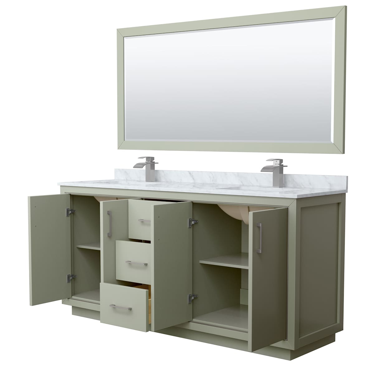 Icon 72" Free Standing Double Basin Vanity Set with Cabinet, Marble Vanity Top, and Framed Mirror - image 16