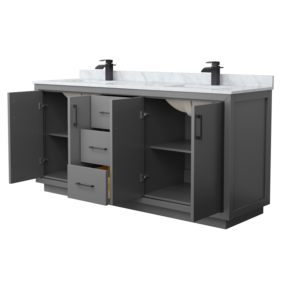 Icon 72" Free Standing Double Basin Vanity Set with Cabinet and Marble Vanity Top