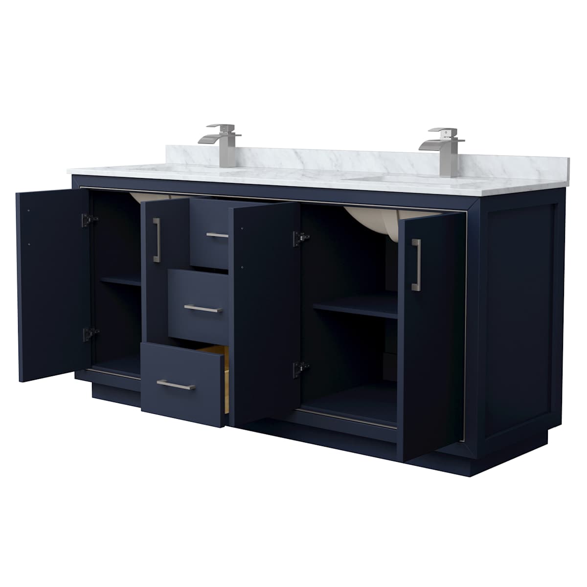 Icon 72" Free Standing Double Basin Vanity Set with Cabinet and Marble Vanity Top