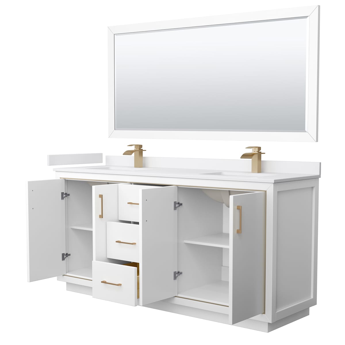 Icon 72" Free Standing Double Basin Vanity Set with Cabinet, Cultured Marble Vanity Top, and Framed Mirror - image 12