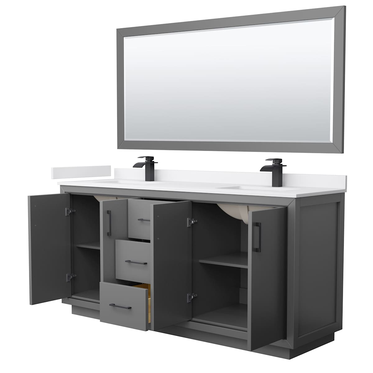 Icon 72" Free Standing Double Basin Vanity Set with Cabinet, Cultured Marble Vanity Top, and Framed Mirror - image 15