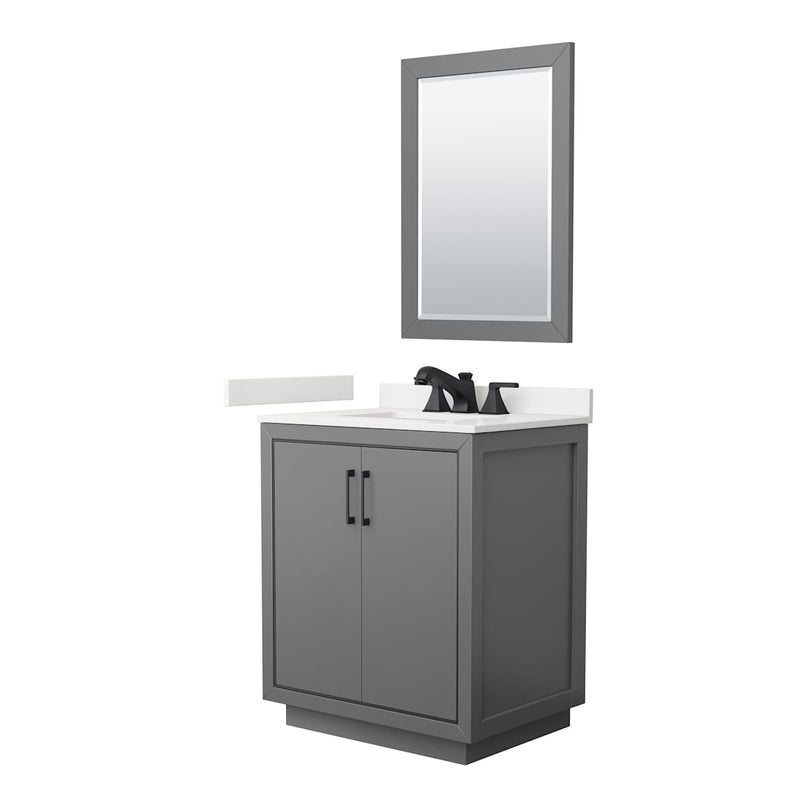 Icon 30" Free Standing Single Basin Vanity Set with Cabinet, Quartz Vanity Top, and Framed Mirror - image 1