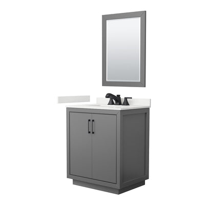 Icon 30" Free Standing Single Basin Vanity Set with Cabinet, Quartz Vanity Top, and Framed Mirror - image 1
