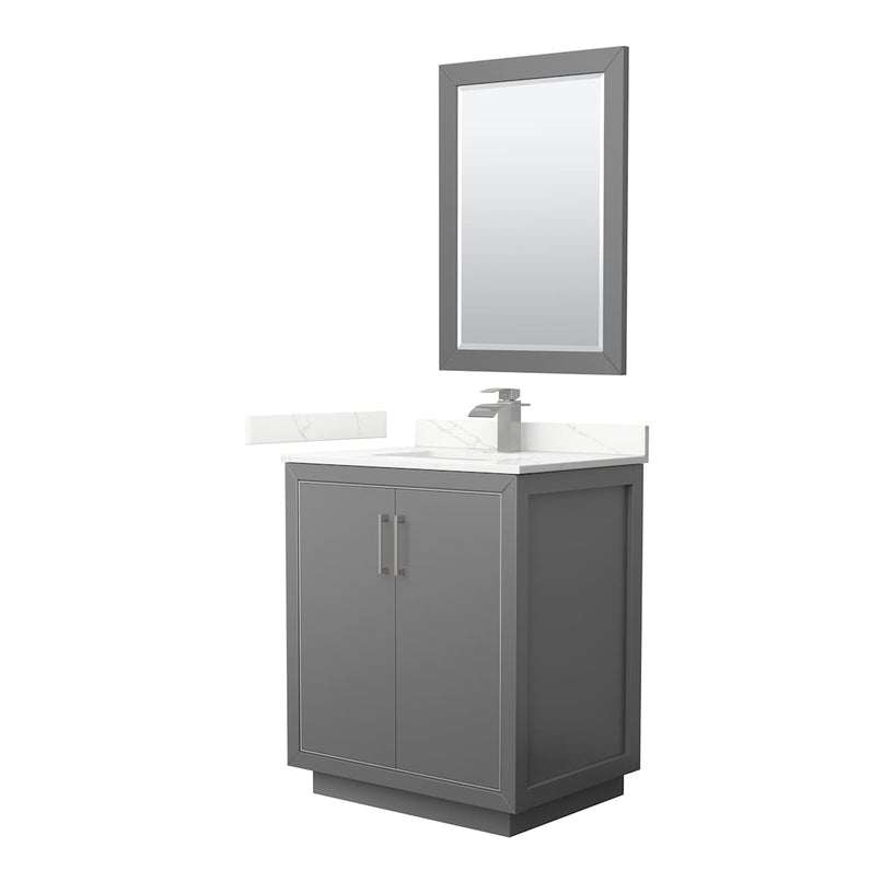 Icon 30" Free Standing Single Basin Vanity Set with Cabinet, Quartz Vanity Top, and Framed Mirror - image 1