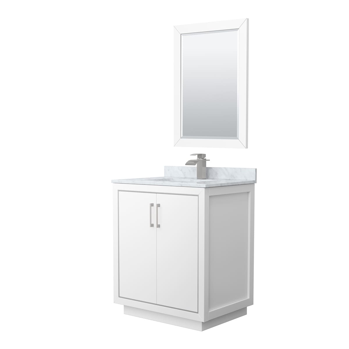 Icon 30" Free Standing Single Basin Vanity Set with Cabinet, Marble Vanity Top, and Framed Mirror