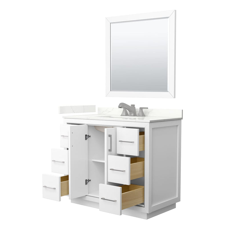 Icon 42" Free Standing Single Basin Vanity Set with Cabinet, Quartz Vanity Top, and Framed Mirror - image 2