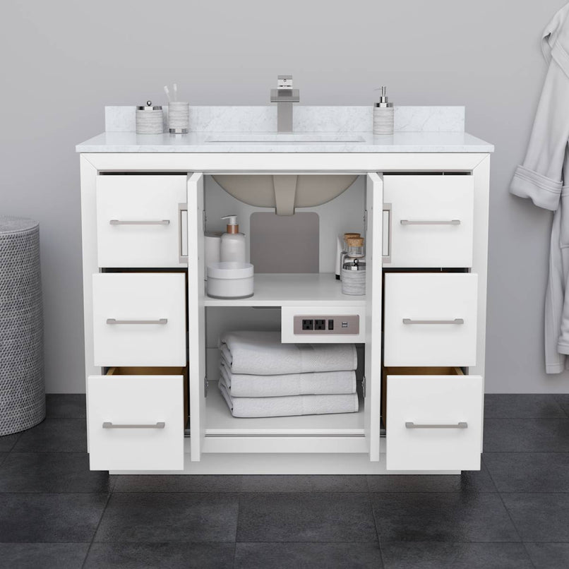 Icon 42" Free Standing Single Basin Vanity Set with Cabinet, Quartz Vanity Top, and Framed Mirror - image 3