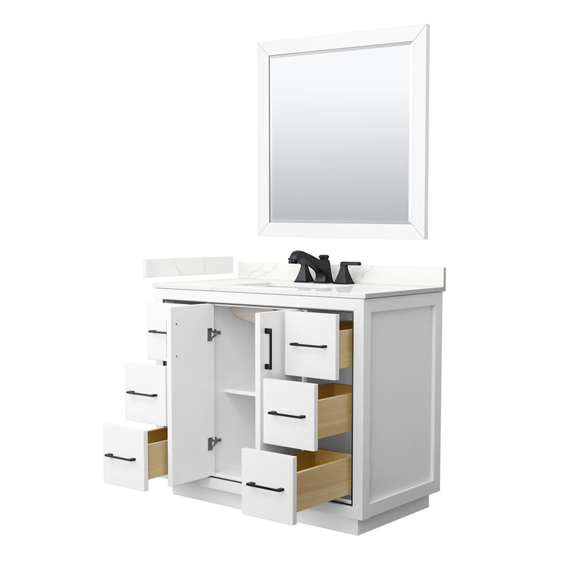 Icon 42" Free Standing Single Basin Vanity Set with Cabinet, Quartz Vanity Top, and Framed Mirror - image 14