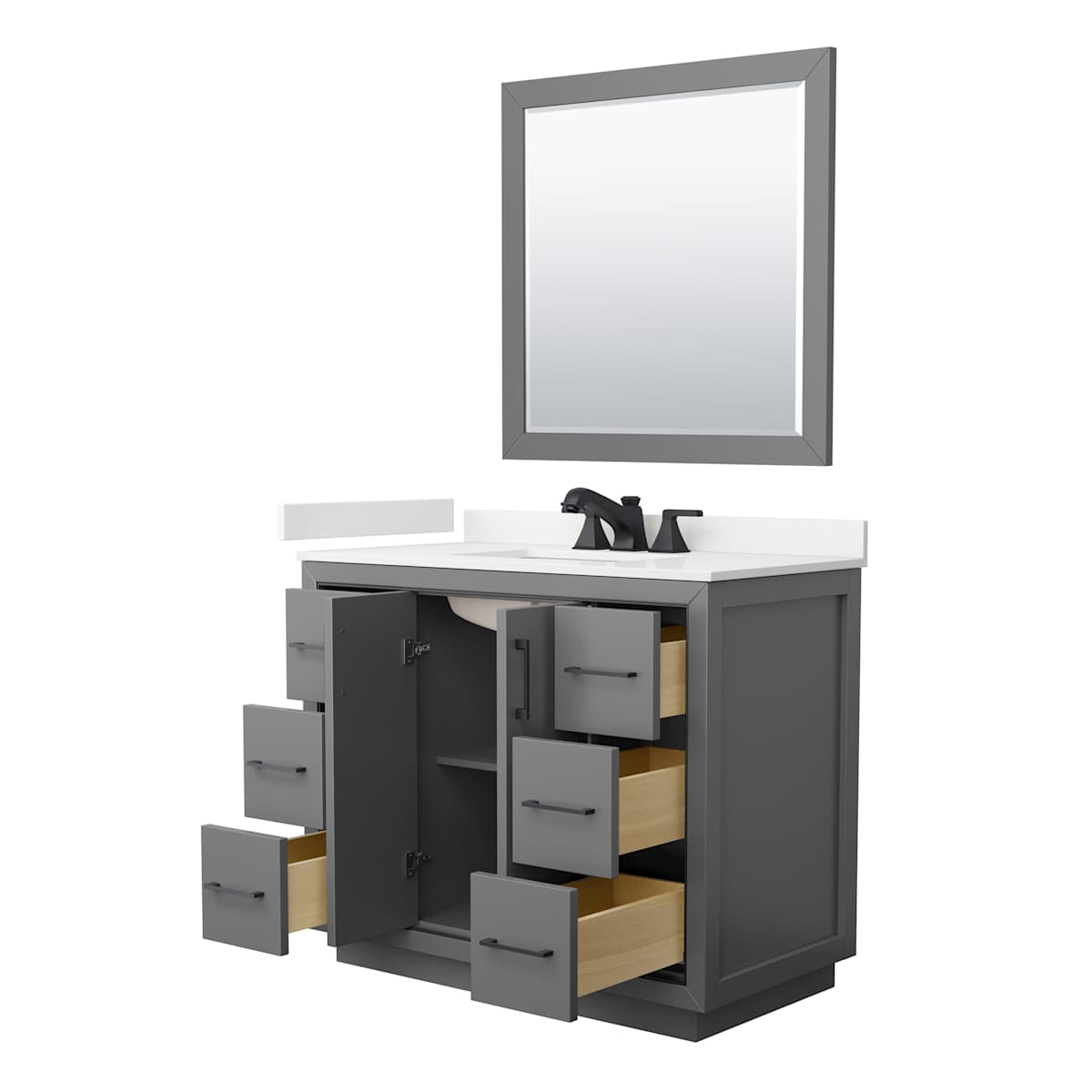Icon 42" Free Standing Single Basin Vanity Set with Cabinet, Quartz Vanity Top, and Framed Mirror - image 21