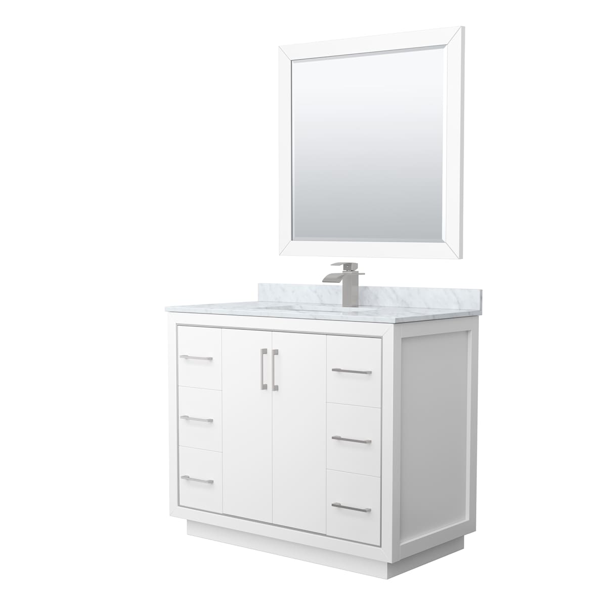 Icon 42" Free Standing Single Basin Vanity Set with Cabinet, Marble Vanity Top, and Framed Mirror - image 1