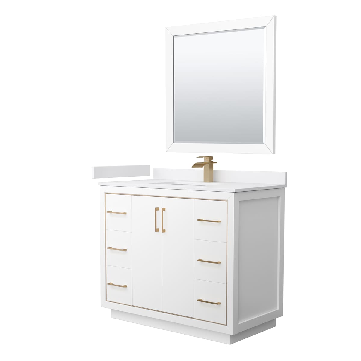 Icon 42" Free Standing Single Basin Vanity Set with Cabinet, Cultured Marble Vanity Top, and Framed Mirror - image 1
