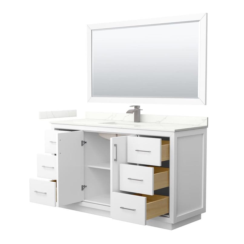 Icon 60" Free Standing Single Basin Vanity Set with Cabinet, Quartz Vanity Top, and Framed Mirror - image 2