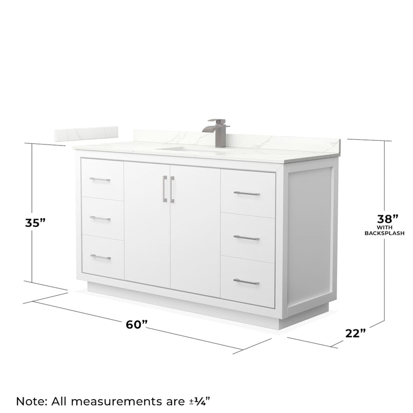 Icon 60" Free Standing Single Basin Vanity Set with Cabinet, Quartz Vanity Top, and Framed Mirror - image 8