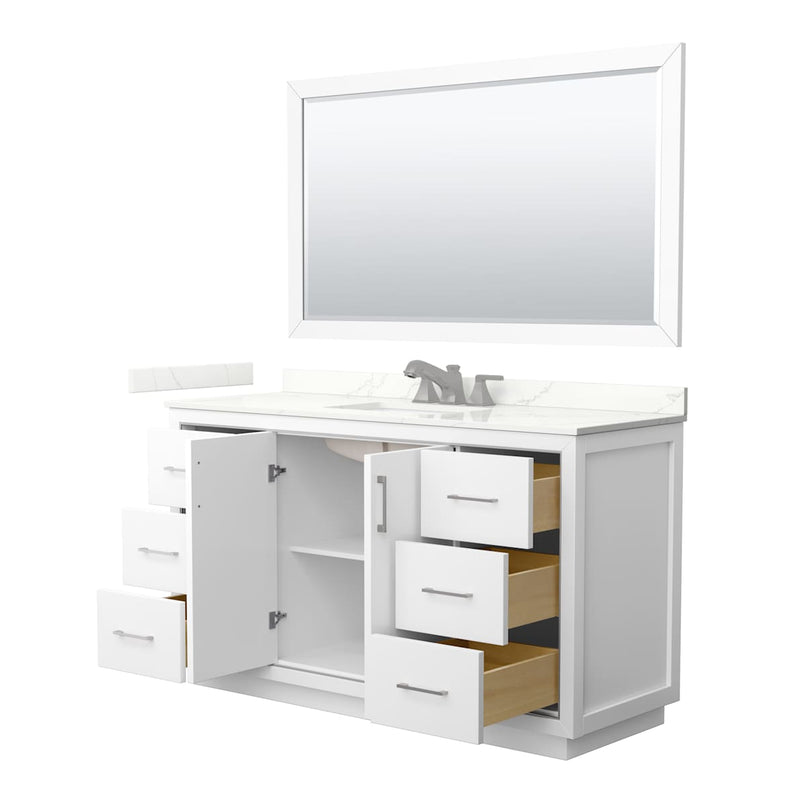 Icon 60" Free Standing Single Basin Vanity Set with Cabinet, Quartz Vanity Top, and Framed Mirror - image 2