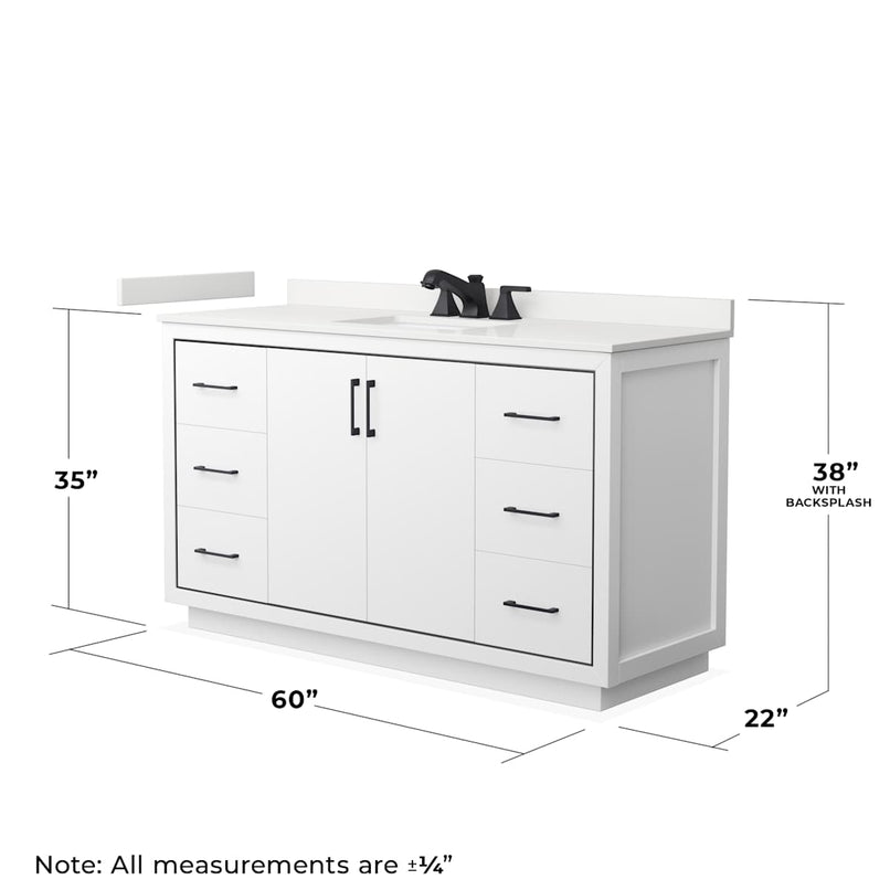 Icon 60" Free Standing Single Basin Vanity Set with Cabinet, Quartz Vanity Top, and Framed Mirror - image 8