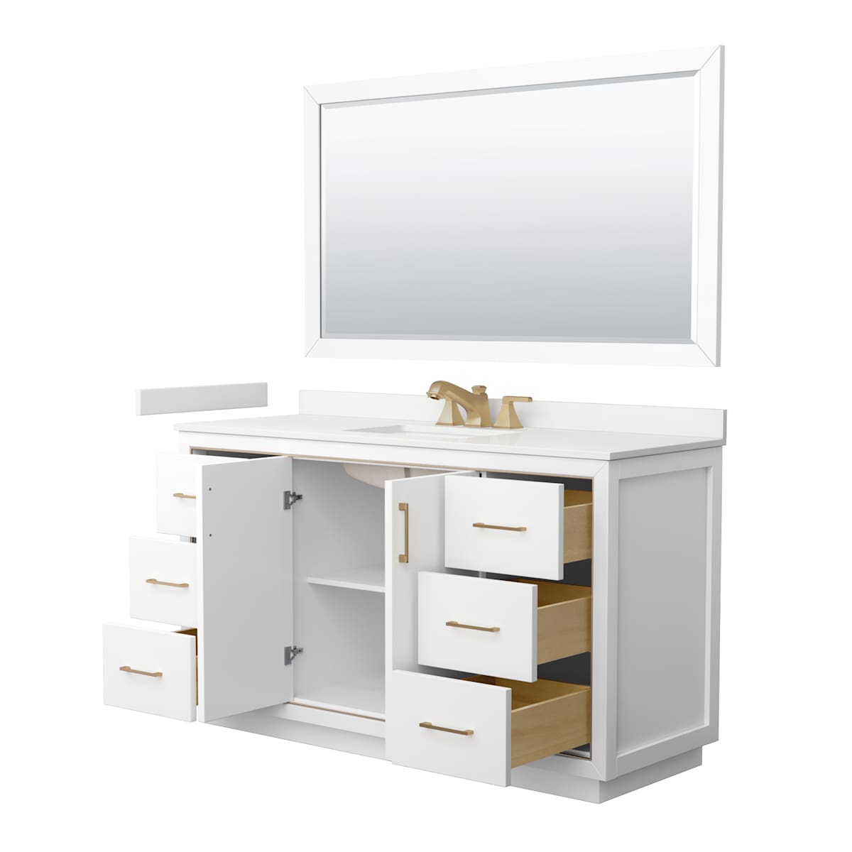 Icon 60" Free Standing Single Basin Vanity Set with Cabinet, Quartz Vanity Top, and Framed Mirror