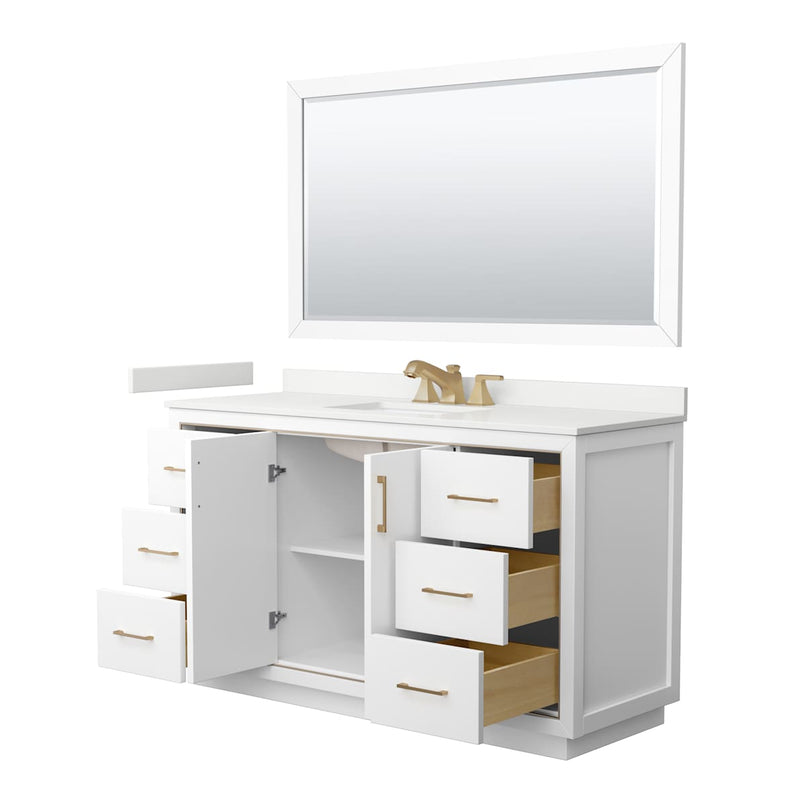 Icon 60" Free Standing Single Basin Vanity Set with Cabinet, Quartz Vanity Top, and Framed Mirror - image 11