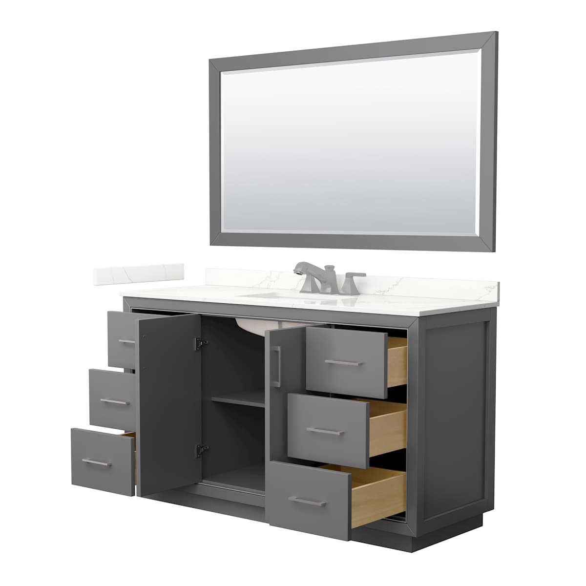 Icon 60" Free Standing Single Basin Vanity Set with Cabinet, Quartz Vanity Top, and Framed Mirror