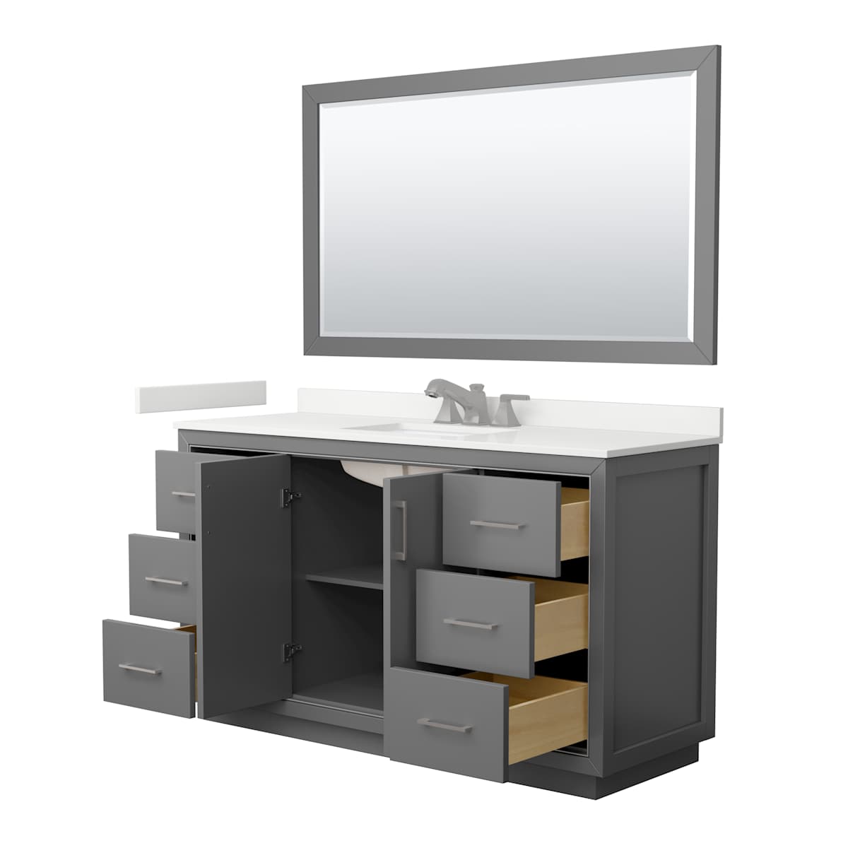 Icon 60" Free Standing Single Basin Vanity Set with Cabinet, Quartz Vanity Top, and Framed Mirror - image 14