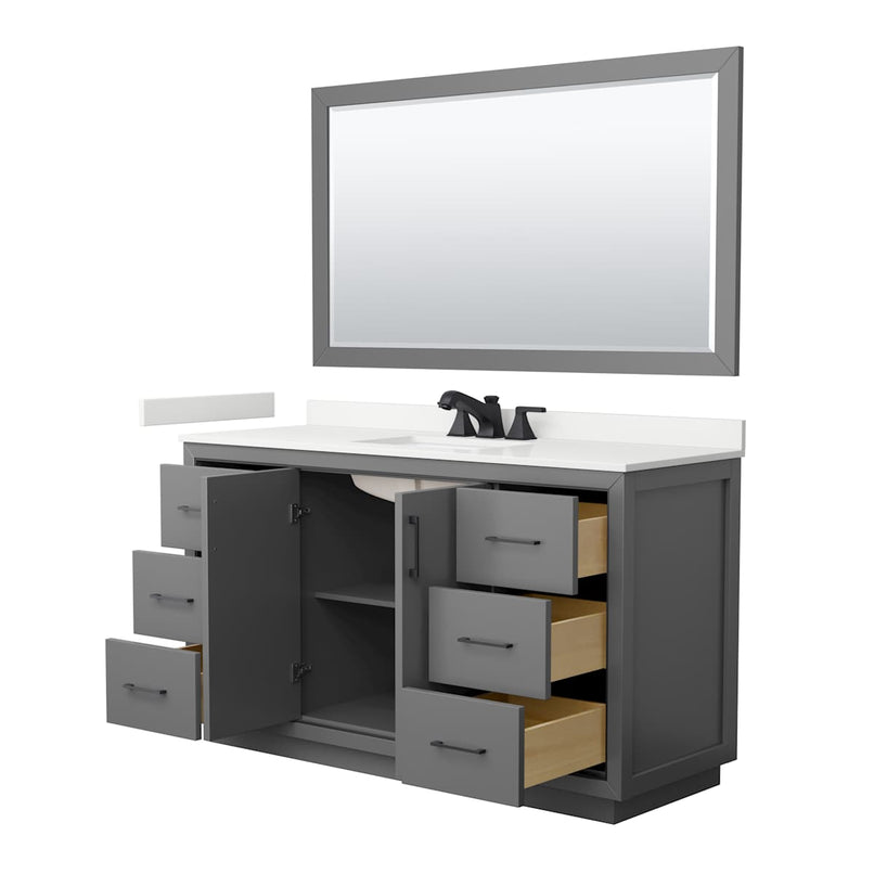 Icon 60" Free Standing Single Basin Vanity Set with Cabinet, Quartz Vanity Top, and Framed Mirror - image 15