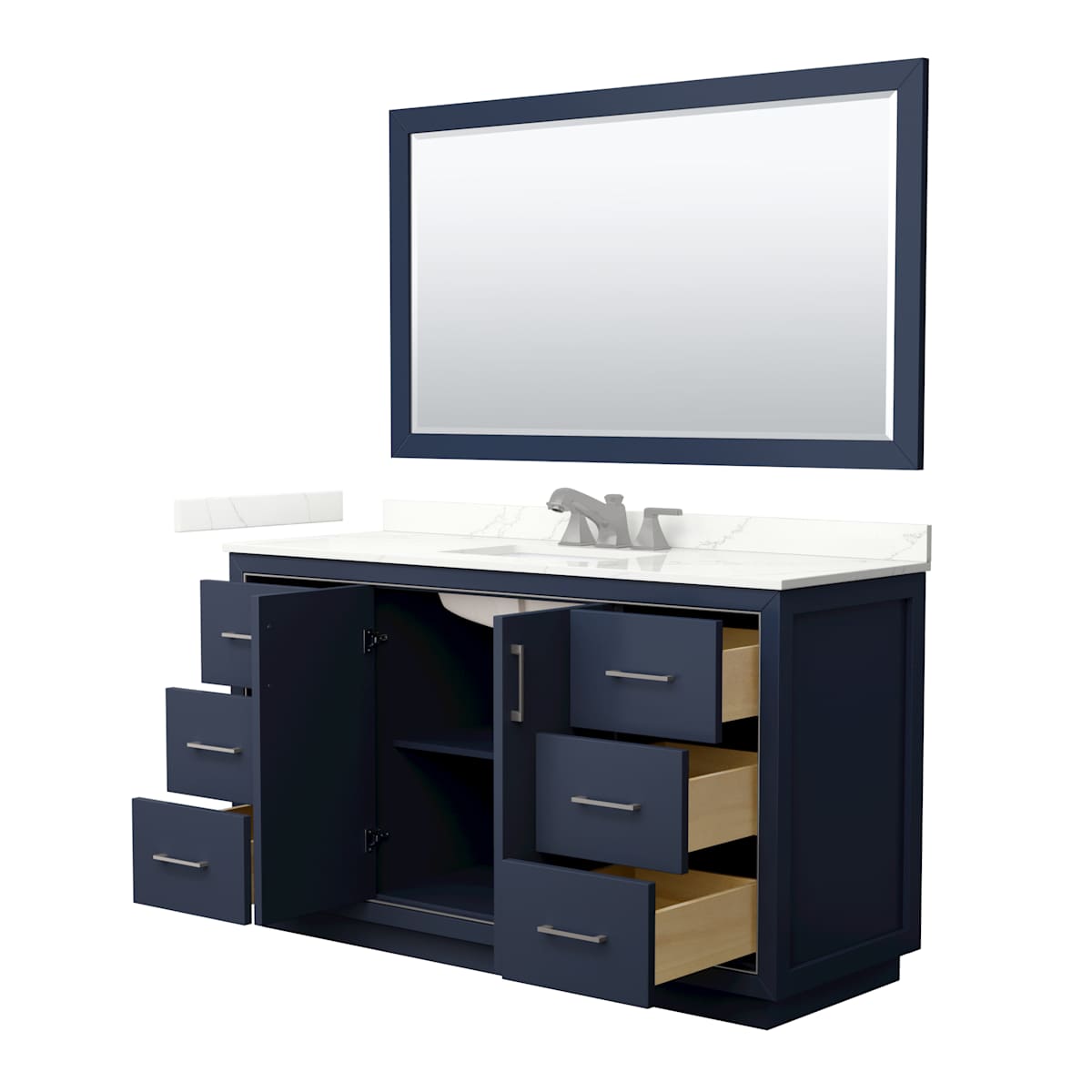 Icon 60" Free Standing Single Basin Vanity Set with Cabinet, Quartz Vanity Top, and Framed Mirror - image 16