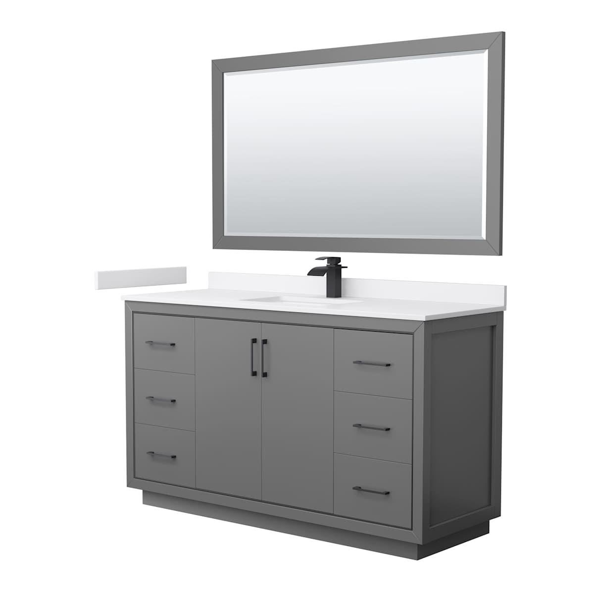 Icon 60" Free Standing Single Basin Vanity Set with Cabinet, Cultured Marble Vanity Top, and Framed Mirror - image 1
