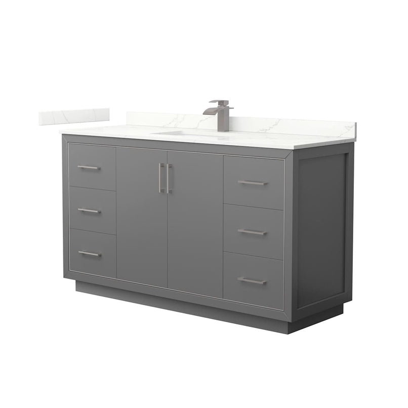 Icon 60" Free Standing Single Basin Vanity Set with Cabinet and Quartz Vanity Top - image 1