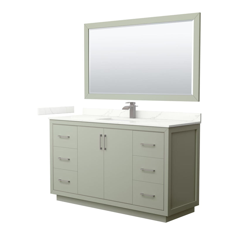 Icon 60" Free Standing Single Basin Vanity Set with Cabinet, Quartz Vanity Top, and Framed Mirror - image 1
