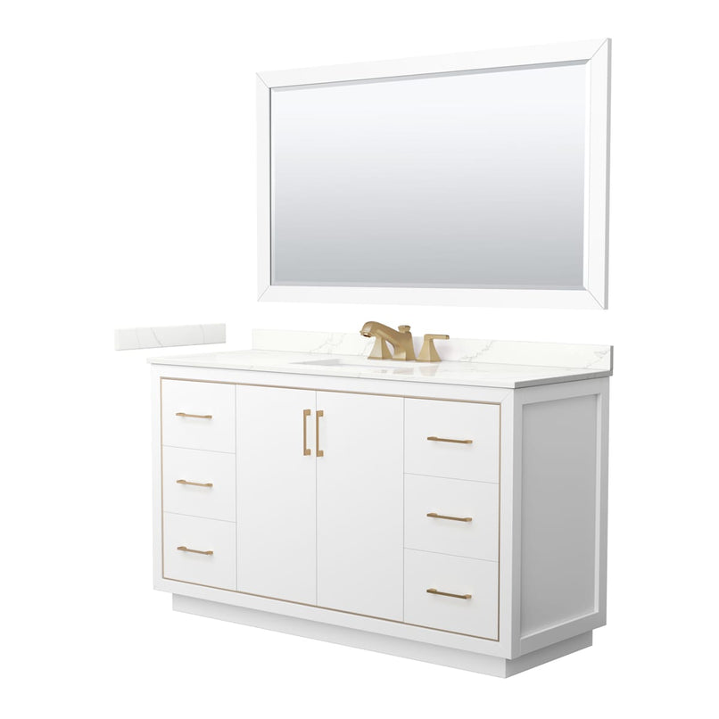 Icon 60" Free Standing Single Basin Vanity Set with Cabinet, Quartz Vanity Top, and Framed Mirror - image 1