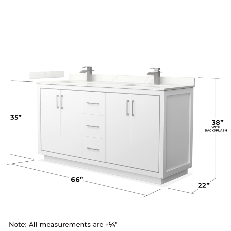 Icon 66" Free Standing Double Basin Vanity Set with Cabinet, Quartz Vanity Top, and Framed Mirror - image 8