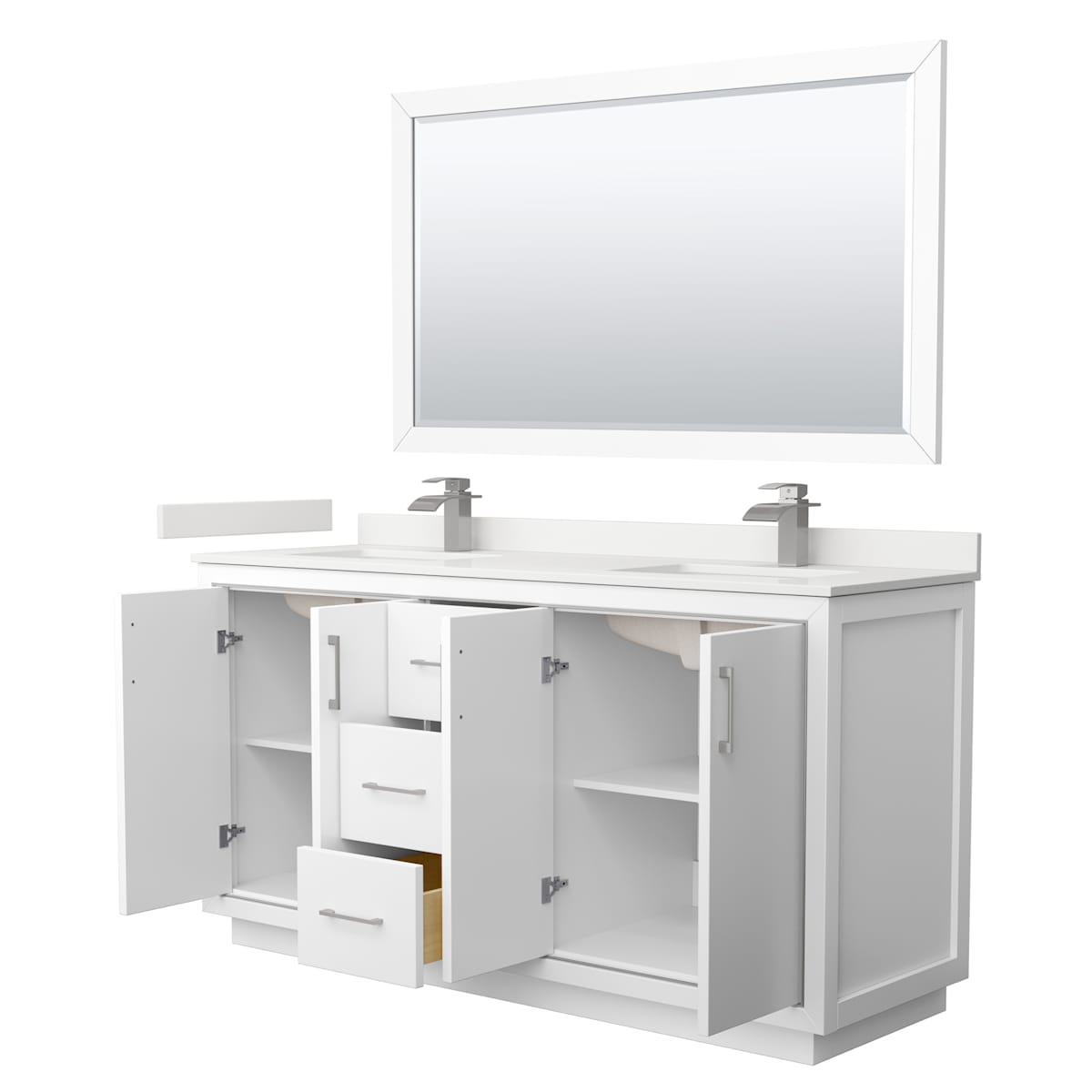 Icon 66" Free Standing Double Basin Vanity Set with Cabinet, Quartz Vanity Top, and Framed Mirror - image 13