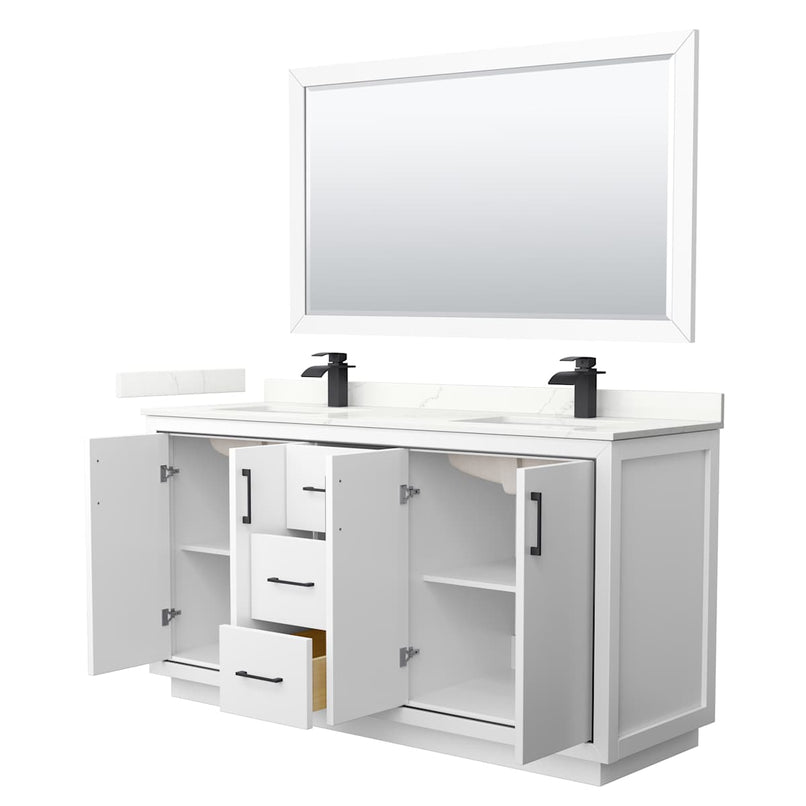 Icon 66" Free Standing Double Basin Vanity Set with Cabinet, Quartz Vanity Top, and Framed Mirror - image 14