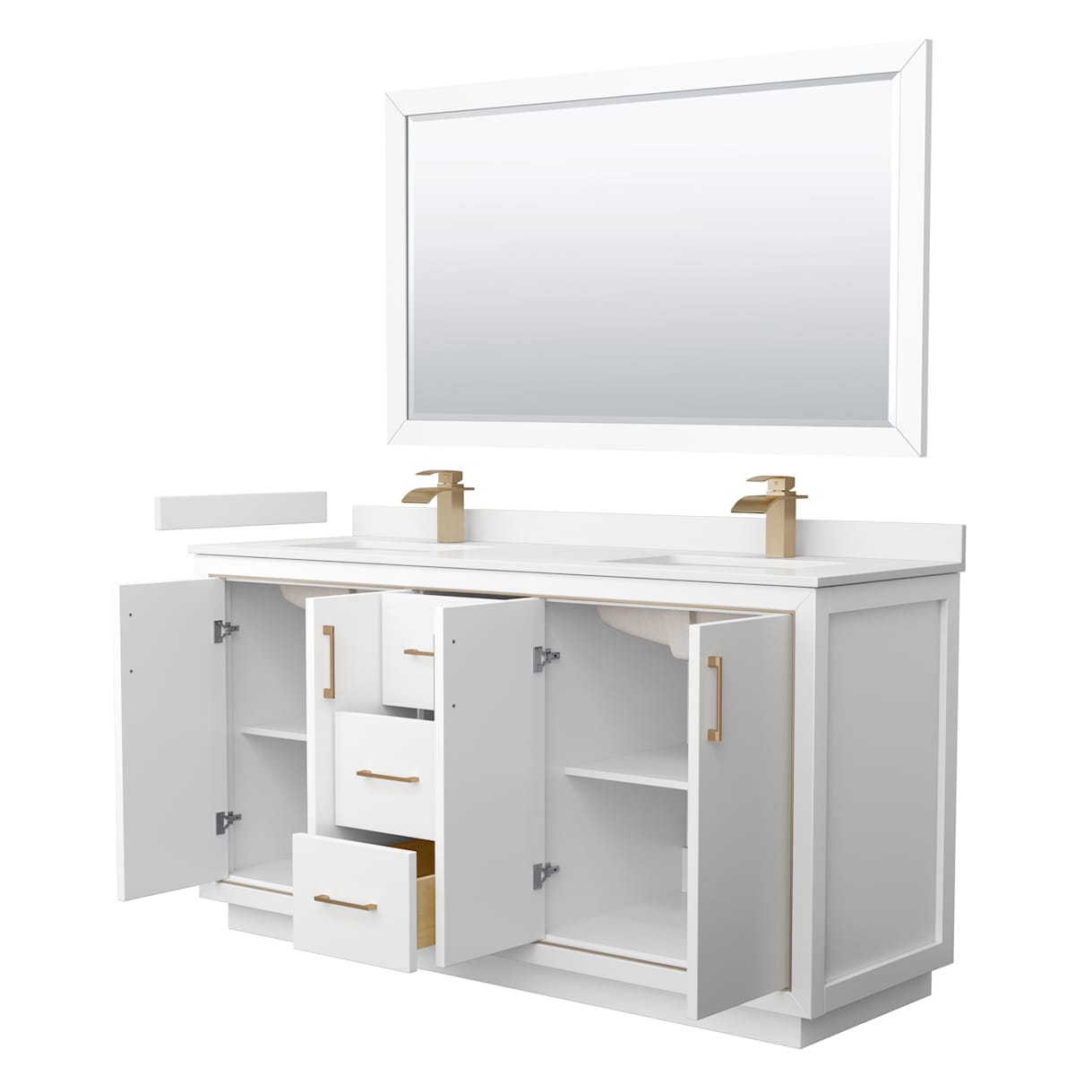 Icon 66" Free Standing Double Basin Vanity Set with Cabinet, Quartz Vanity Top, and Framed Mirror - image 17